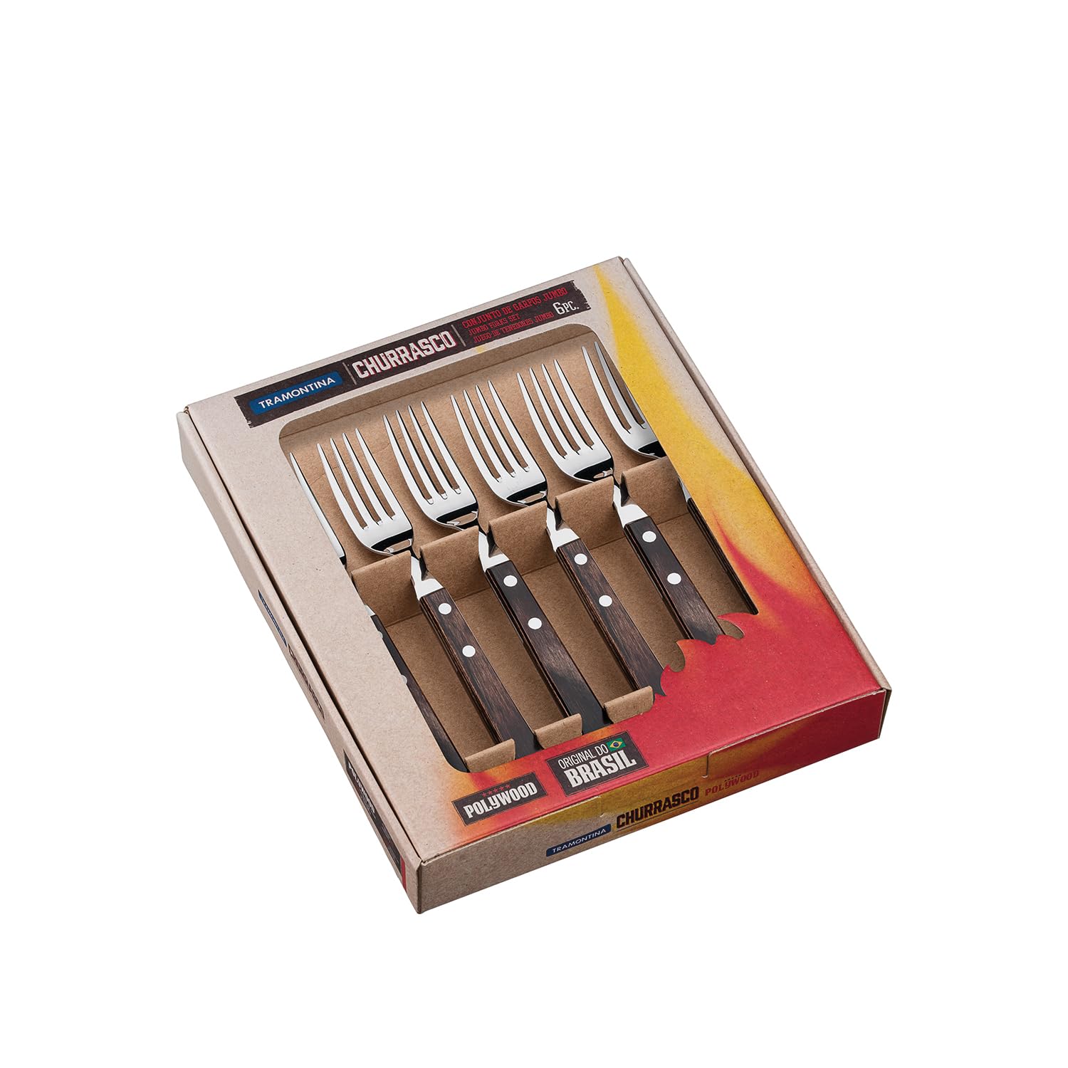 Tramontina Steakgabel Set Jumbo, 6-teiliges Set, rostfreier Edelstahl, Holzgriff FSC-zertifiziert, spülmaschinenfest, Tafelgabeln…