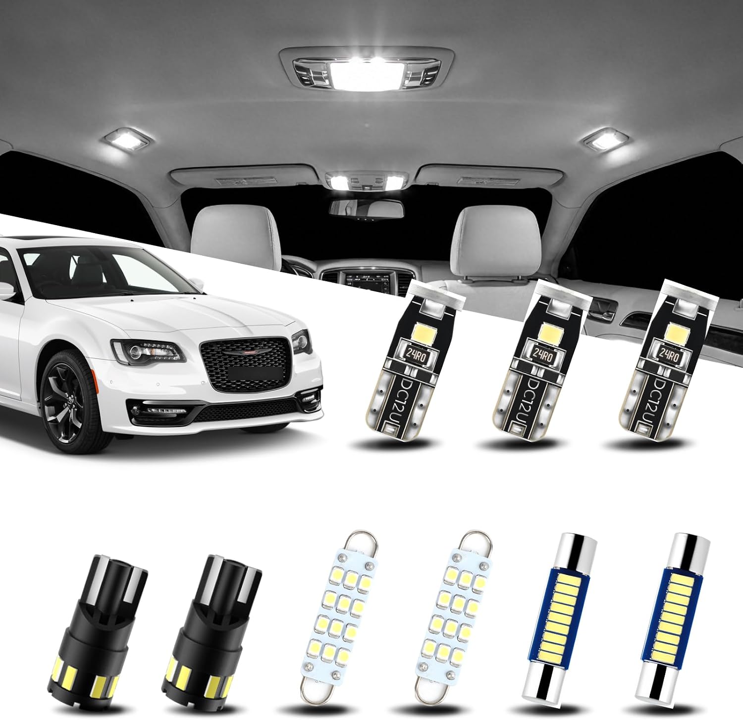 EASY EAGLE Interior Car-Lights for Chrysler-300-300C-2011-2021: 17 Piece Kit White LED Light Bulbs - Super Bright 6000K + Install Tool