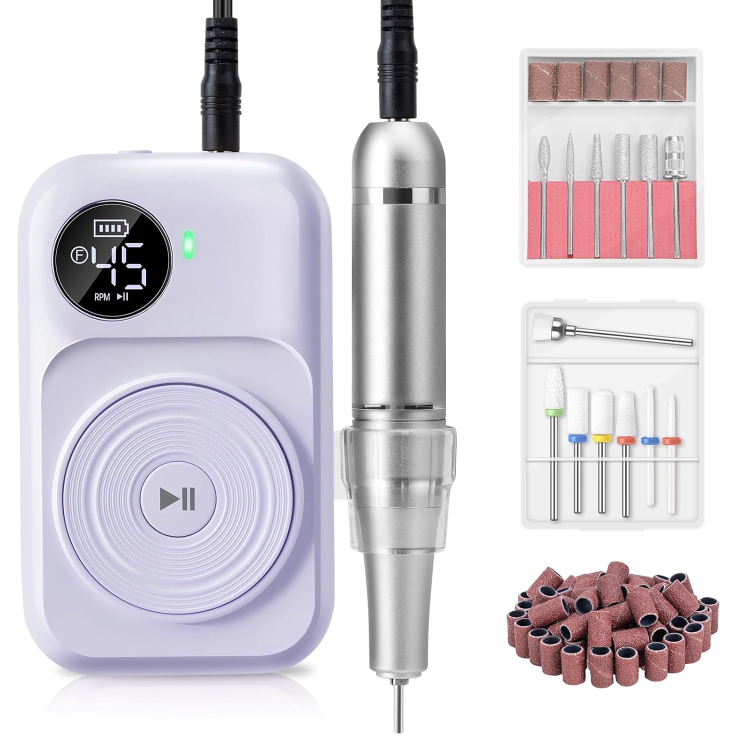 Madenia Rechargeable Professional Nail Drill Machine - 45000 RPM Portable Electric Nail File E File for Acrylic Gel Nails,Suitable for Salon Home Travel Manicure Use, Purple