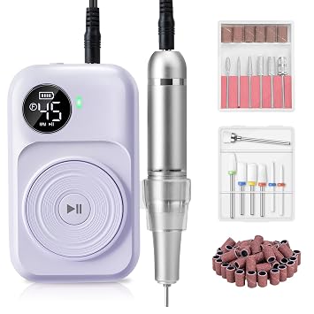 Madenia Rechargeable Professional Nail Drill Machine - 45000 RPM Portable Electric Nail File E File for Acrylic Gel Nails,Suitable for Salon Home Travel Manicure Use, Purple