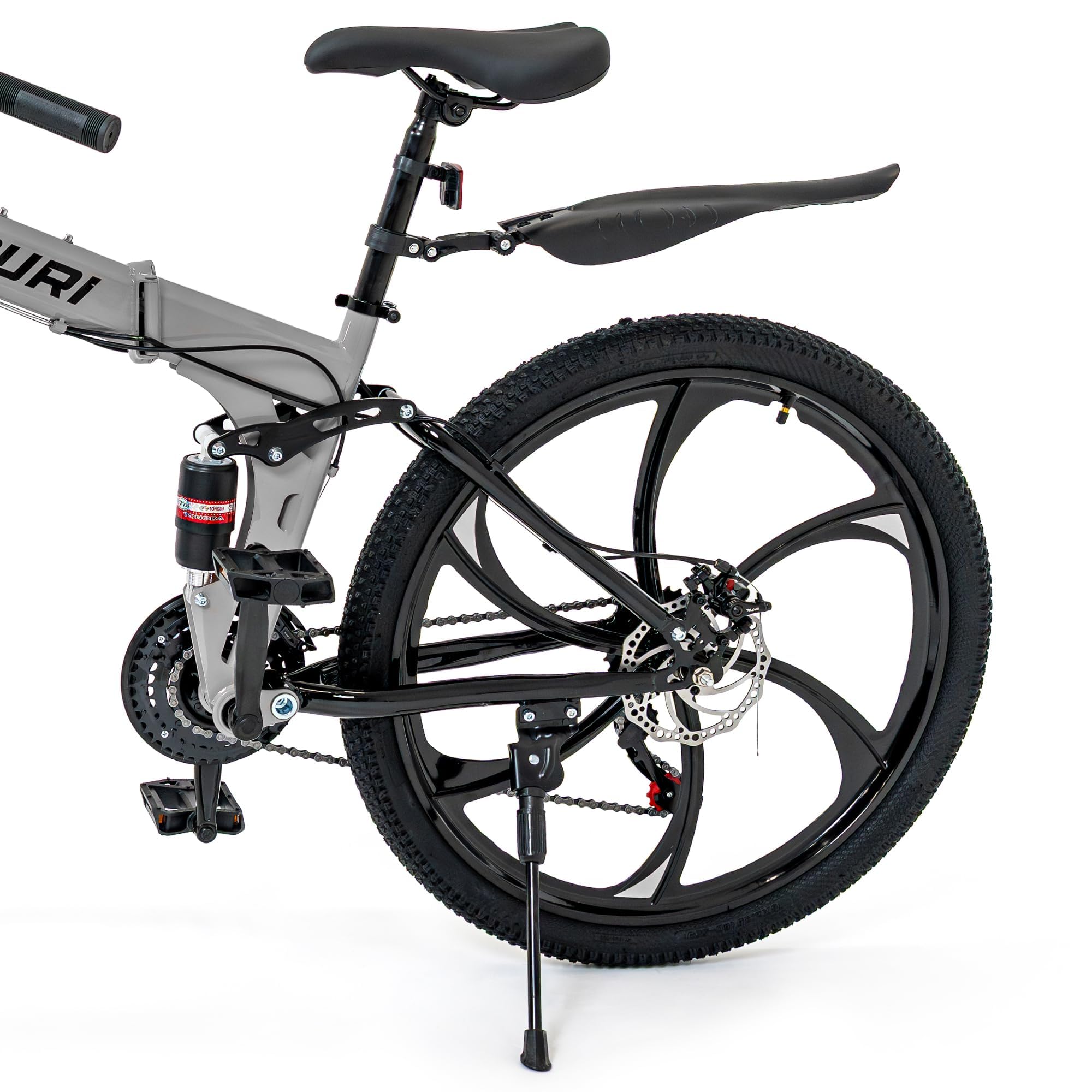 THUNDER Klappbares Mountainbike 26 Zoll, MTB Klapprad mit 21 Gängen, Vollfederung, mechanische Scheibenbremsen, Stahlrahmen, für Erwachsene und Jugendliche