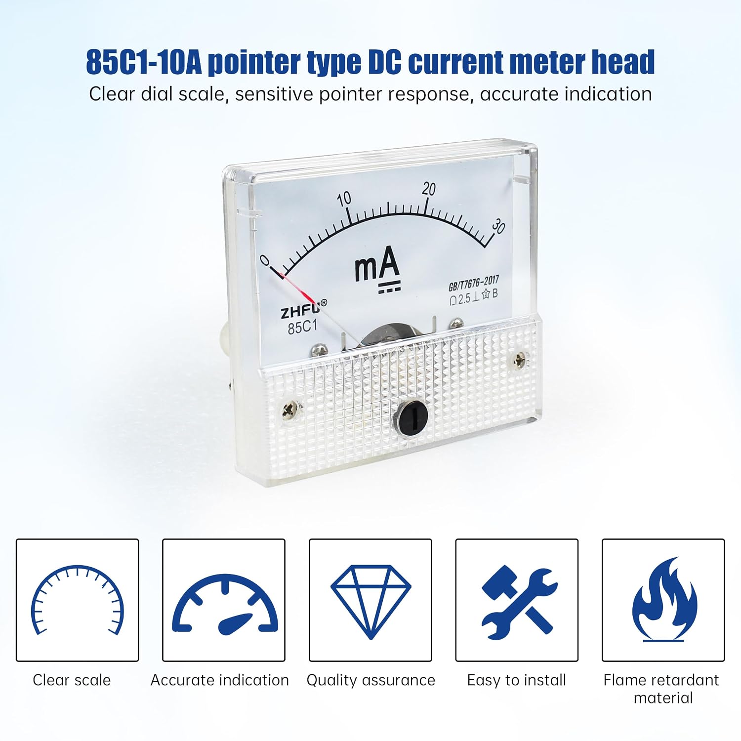 Analog Current Panel Meter DC 0-30mA 85C1 Pointer Amp Ammeter 2.5 Accuracy for Auto Circuit Measurement Ampere Tester Gauge