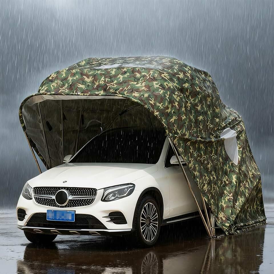 Stainless Steel Carport, Semi-Automatic Retractable Garage, Heavy Duty Mobile Carport, Outdoor Shelter, for Cars, Bicycles, and Motorcycles, All Weather Proof(Multi-Colored,6.4 * 2.8 * 2.65M)