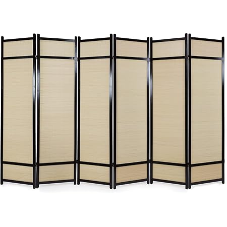 Homestyle4u 388 Paravent 6 teilig Raumteiler 6 Fach Holz Schwarz Shoji