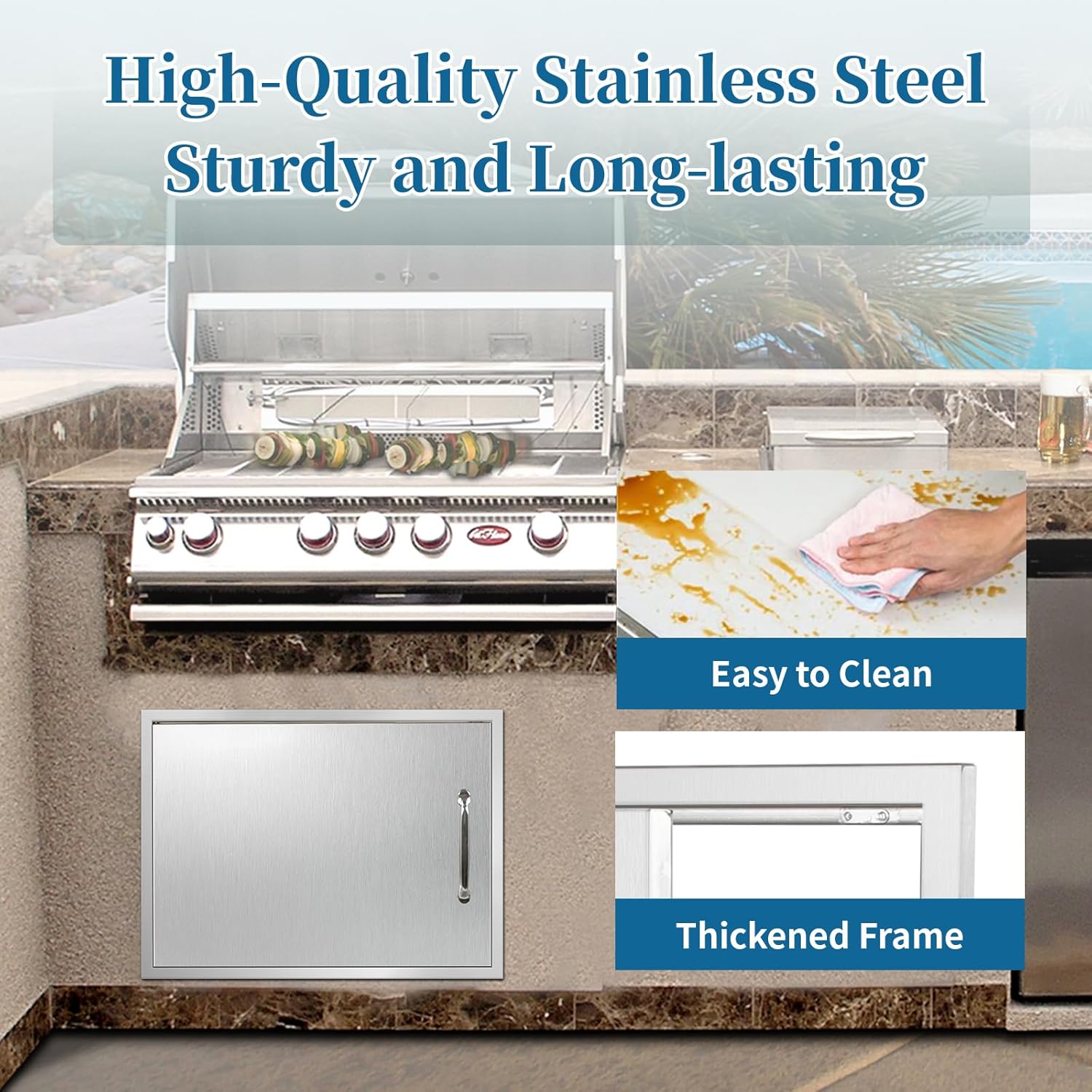 Outdoor Kitchen Doors 23''W x 17''H Stainless Steel Access Door with Handles Horizontal Single Access Cabinet Door,Flush Mount Door for Grilling StationIsland& Cabinet