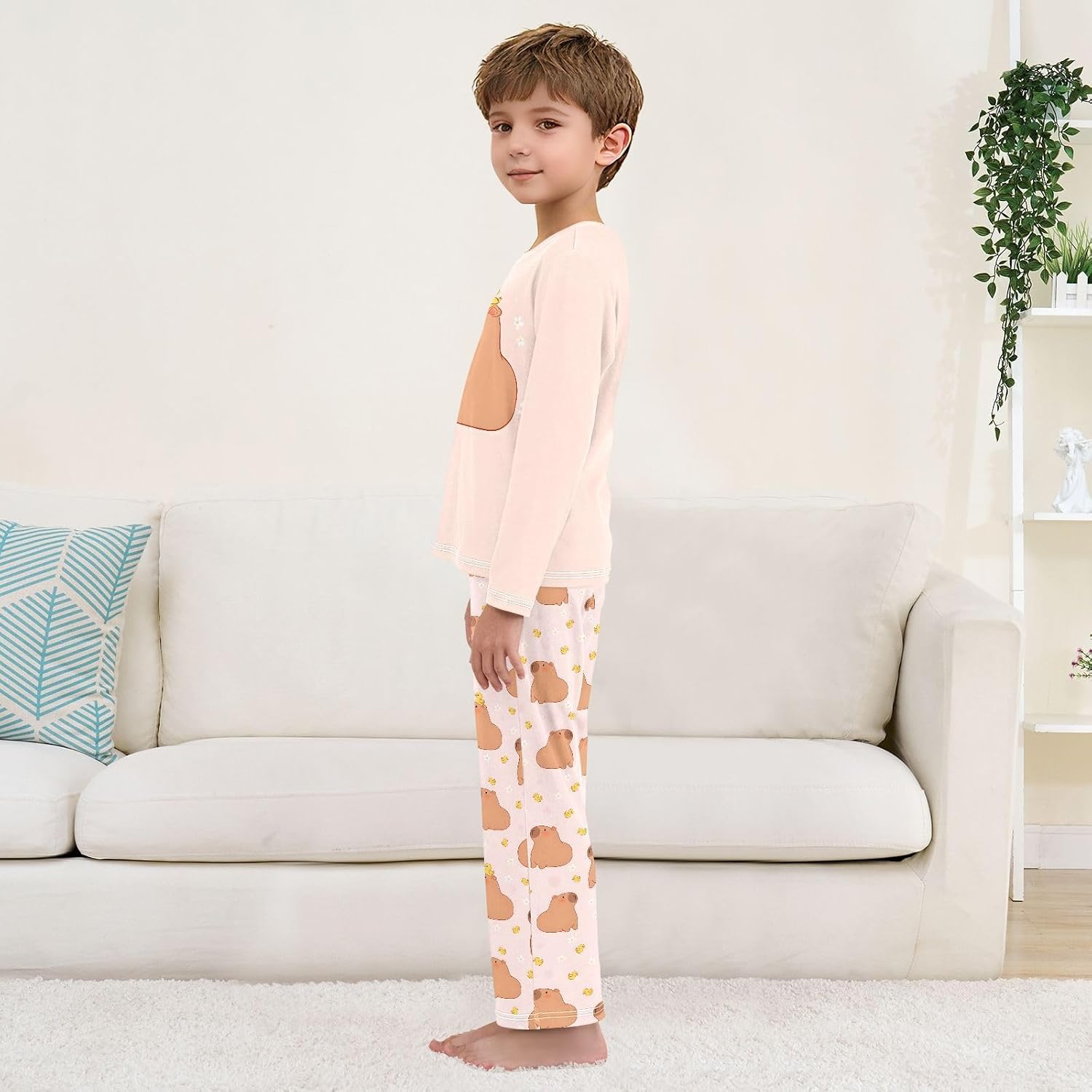 senya Cartoon Colorful Fishes Pajamas 2 Piece Set Long Sleeve Soft Sleepwear for 3-11 Years