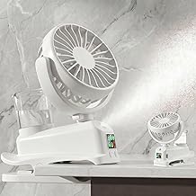 Clip Fan, USB Rechargeable Mini Fans, with Humidifier Spray, 4 Speeds, Portable Clip Table Fan, for Bedroom Office Camping (White)