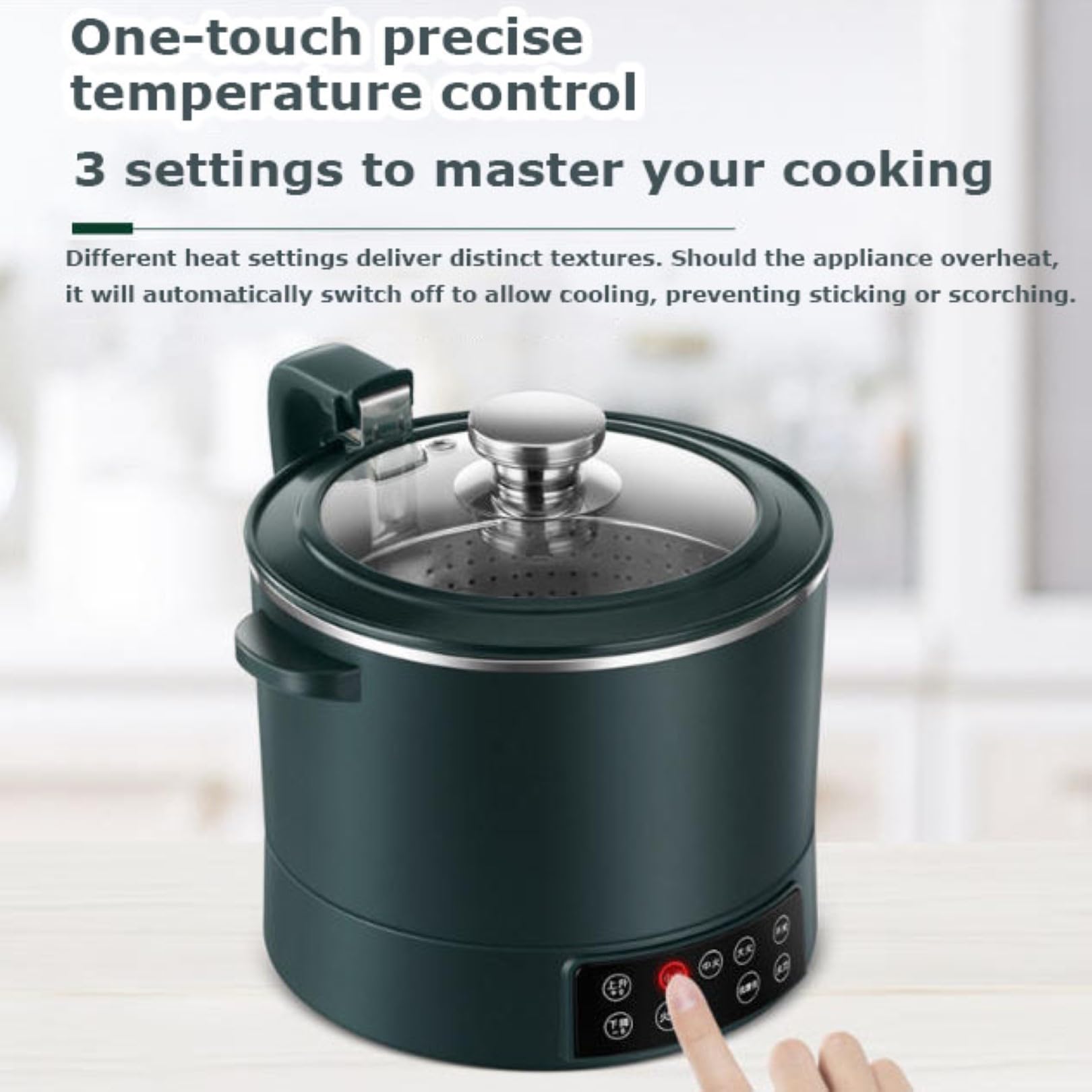 Générique Cuiseur à Riz 3L Multifonctionnel à 3 Vitesses réglables, Design à Corps divisé avec Panier Vapeur en Acier Inoxydable pour la Cuisine Domestique et Les fondues (Vert)