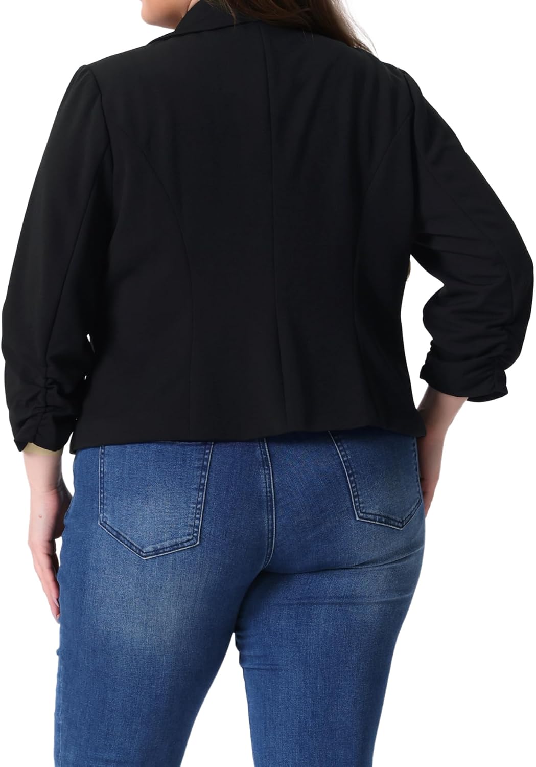Agnes Orinda Women's Plus Size Blazer Dressy Ruched 3/4 Sleeve Casual Notch Lapel Work Office Cropped Blazer Jacket - Image 4