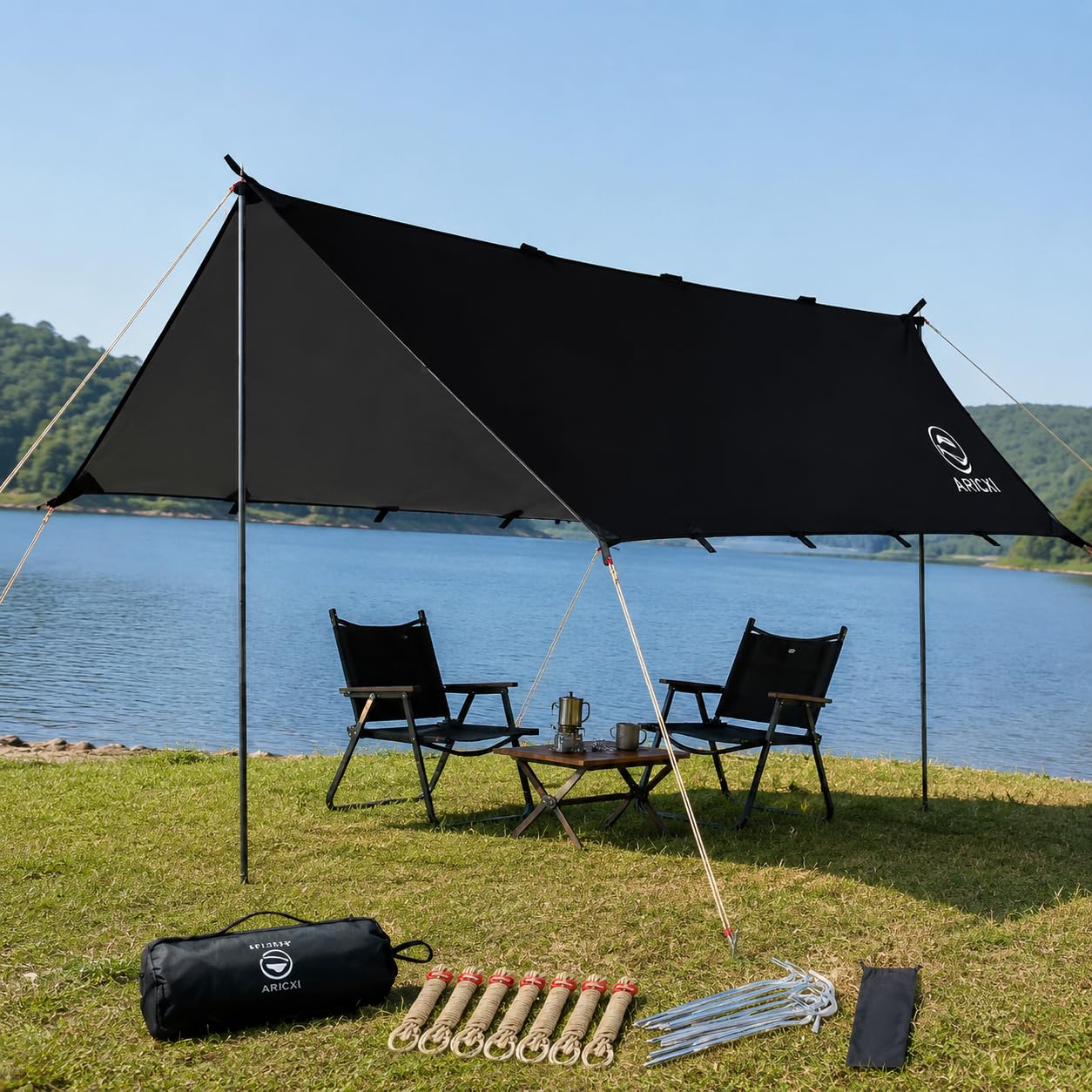 Tejido Exterior 3m x 5m, Tarp Rectangular Oxford 210D/400D con 16 Puntos Anclaje, para Camping y bushcraft