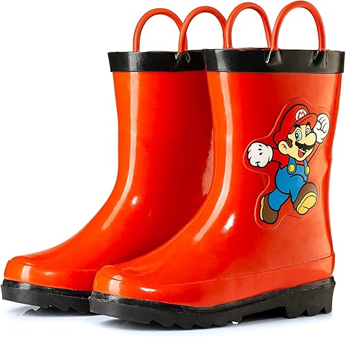 Miniatura 2 de Nintendo Super Mario - Botas de lluvia de goma impermeables con asas fáciles de poner, para niños pequeños y pequeños