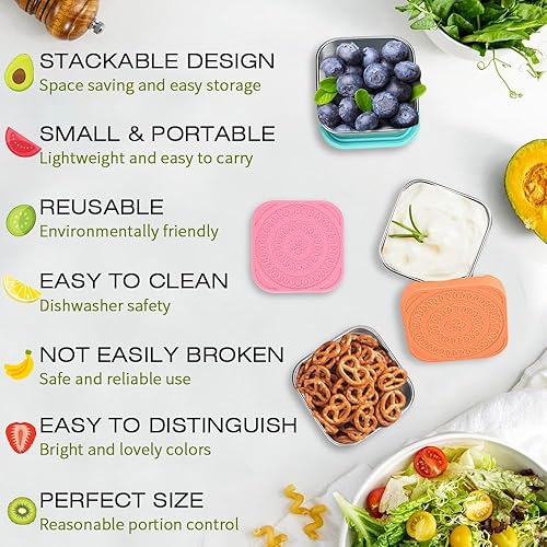 Miniatura 4 de Recipientes de acero inoxidable, pequeños recipientes de metal para almacenamiento de alimentos con tapas, juego de almacenamiento reutilizable para