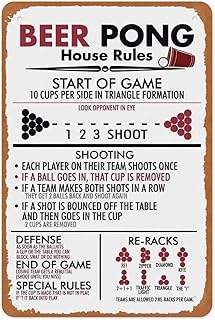 Beer Pong House Rules Metal Tin Sign – Funny Drinking Game Poster for Bar Pub Party Dorm, Man Cave Tavern Wall Art, Vintage Retro Beer Decor 12x8 Inch