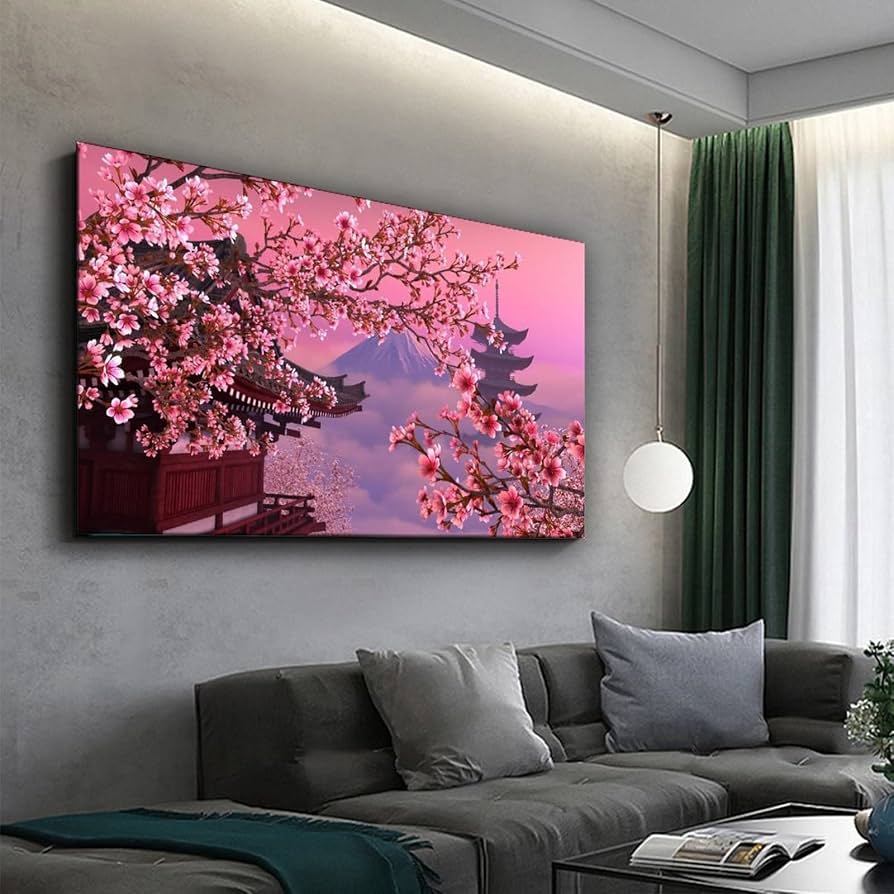 Amazon.com: Japanese Cherry Spring Pink Cherry Blossoms Canvas Art