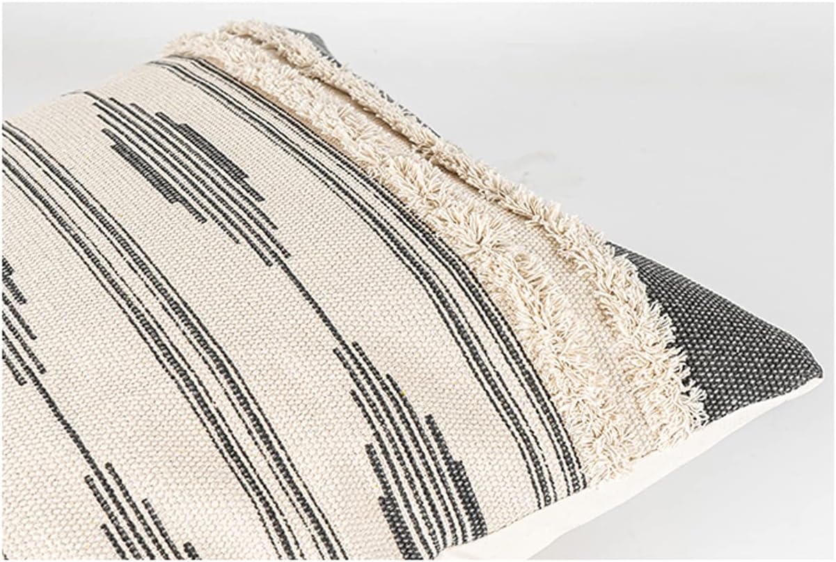 MOCOFO 16" Cream White Grey Woven Tufted Tassel Cushion Cover Fringe Pillow Sofa Couch Throw Bohemian Embroidered Cover ONLY (Gray 18‘’)