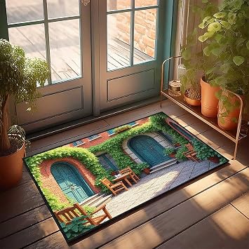 BDIS Outdoor Fall Door Mat Cozy Outdoor Seating Area with Ivy and Potted Plants Doormat Bedroom Decorations Floor Mats for Home Entrance50X80CM
