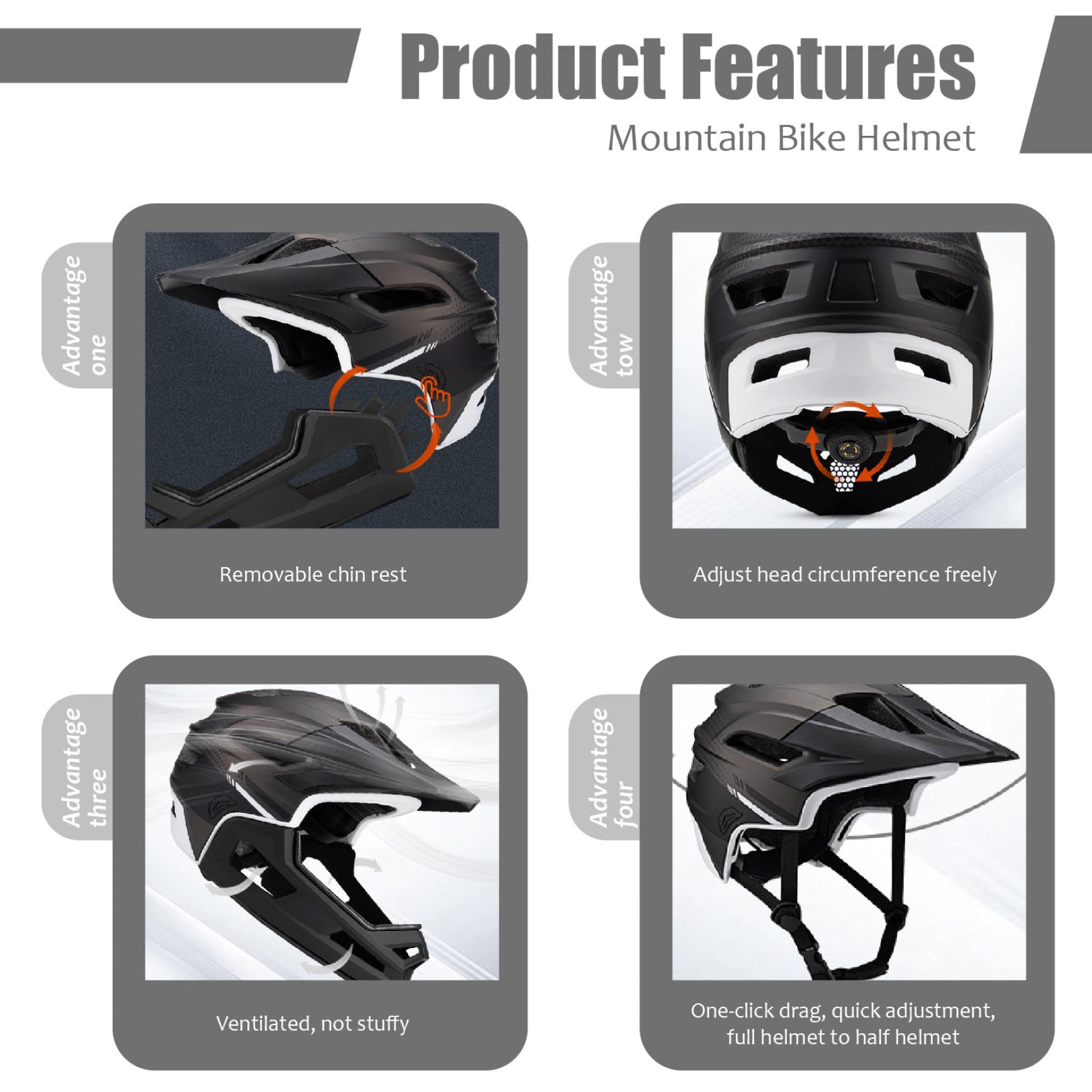 Casco da mountain bike per adulto Casco integrale da bici antiurto regolabile unisex con supporto per il mento staccabile per ciclismo all'aperto, Decorazione della casa