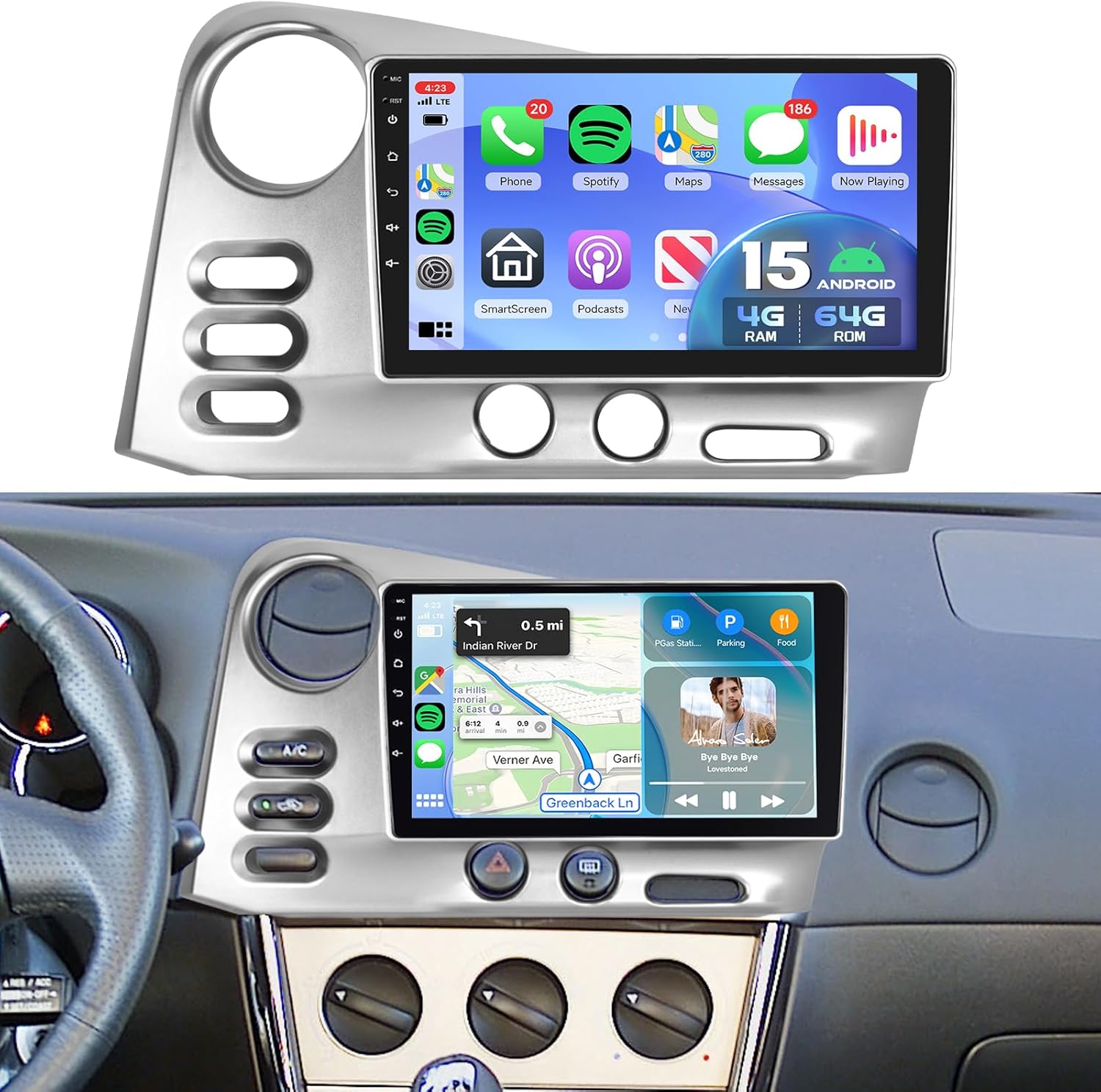 4G 64G Radio for Toyota Matrix 2003 2004 /Pontiac Vibe 2003-2008 CarPlay Car Stereo Android 15 IPS 9" Touchscreen Android Auto Backup Camera Bluetooth 5.0 GPS EQ 13UI