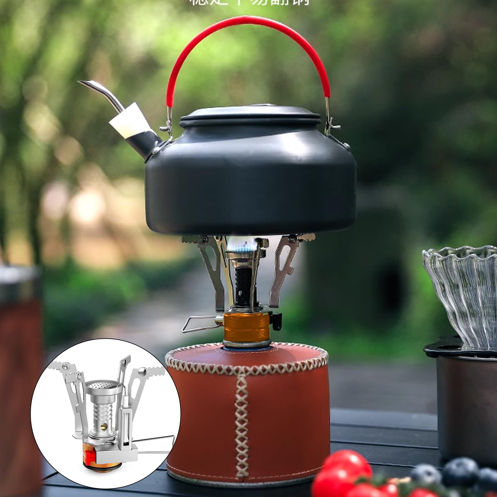 Mini fornello a gas 3000 W per esterni, con accensione piezoelettrica, portatile e compatto, bruciatore a gas per campeggio, trekking, picnic, con scatola per il trasporto