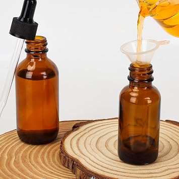 CycleMore 1oz Amber Glass Dropper Bottles 48 Pack Tincture Bottles with Eye Droppers, Two Plastic Funnels and Labels Glass Essiential Oil Bottle for Chemistry Lab Chemicals, Perfumes & More Liquids