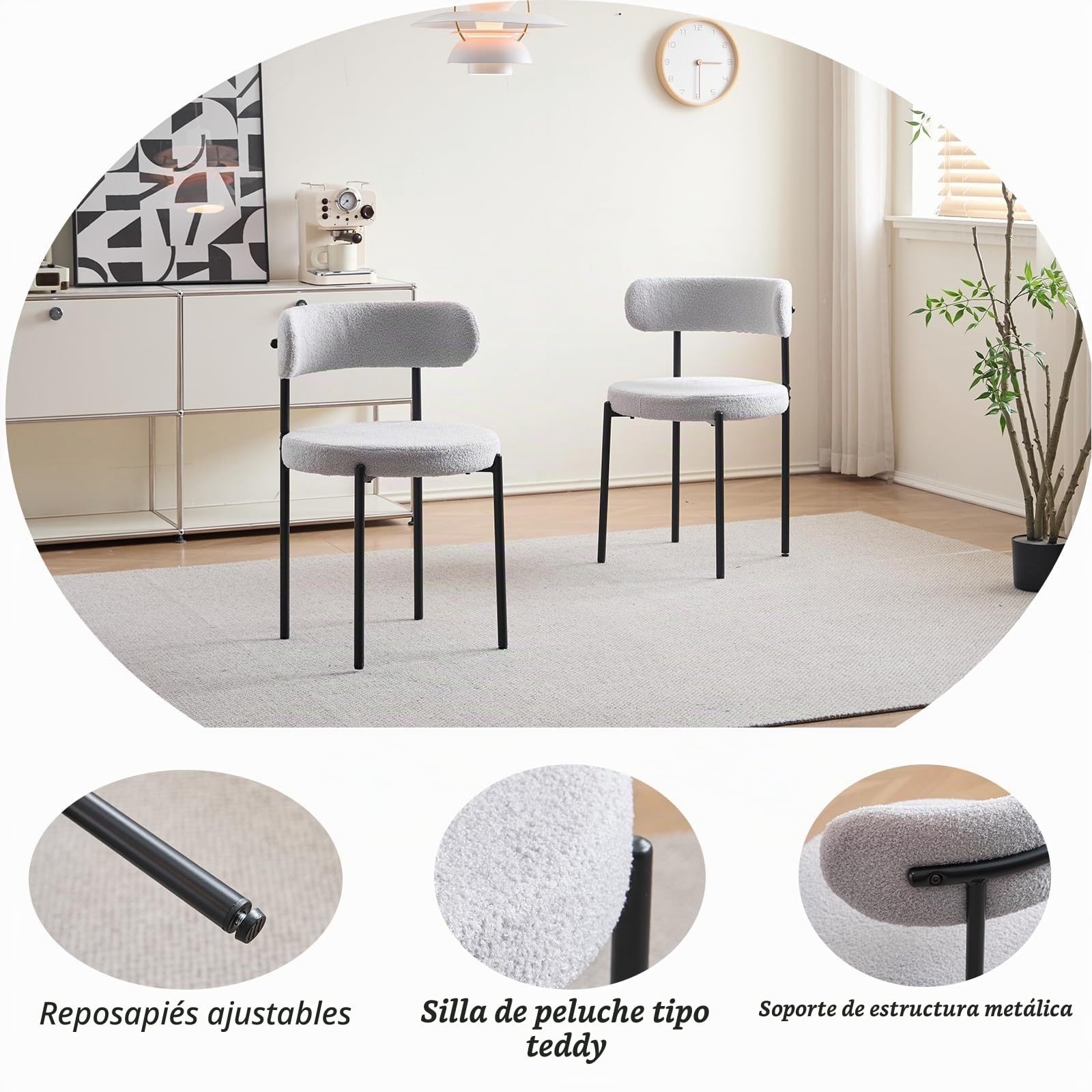 GrandCA HOME Conjunto de Mesa y Sillas de Comedor, Mesa de Comedor Redonda de Madera de 120 cm + 4 Sillas, para 4-6 Personas, en Marrón Claro y Gris