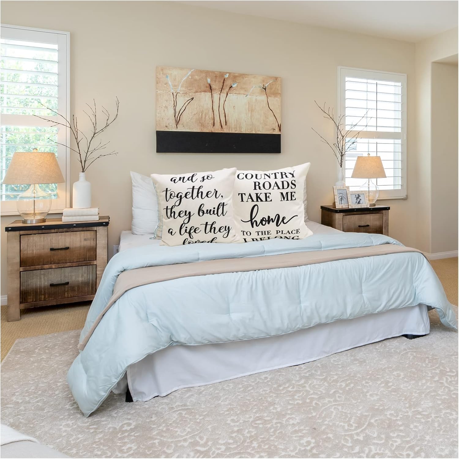 Farmhouse Pillow Covers Country Family Throw Pillow Case Together Prayed Home Pillowcase Quote Cushion Covers for Couch Sofa Cotton Linen 18x18 Set of 4 Housewarming Gifts