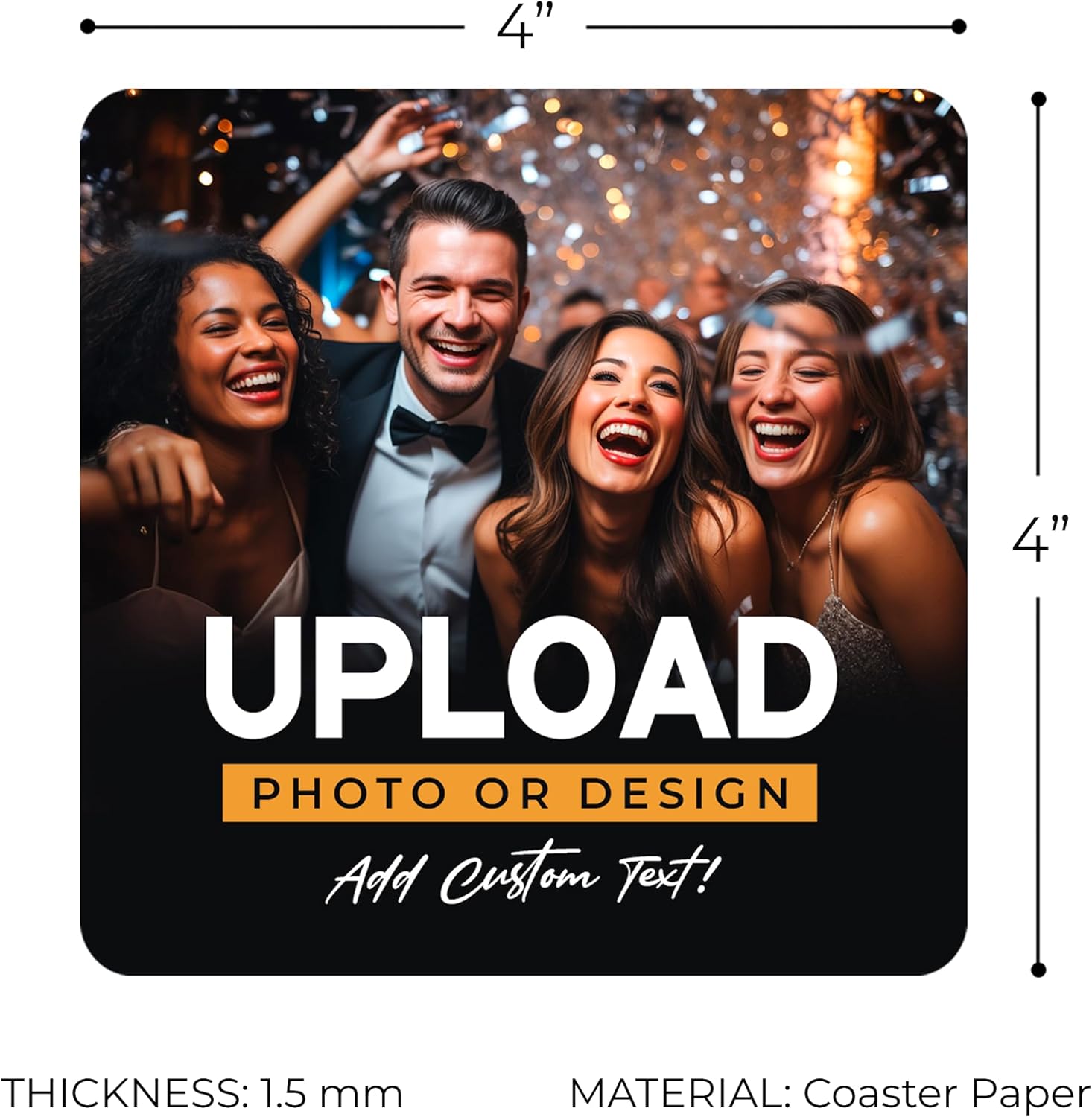 100 Pack Personalized Drink Coasters, Custom Cardboard Coasters with Photo and Text, Design Your Own Coaster for Events, Parties, Bars, and Unique Gifts, 3.95" Round