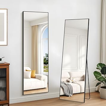 KOCUUY Rectangle Full Length Mirror, 147 x 44 cm Wall Mirrors, Free Standing Mirror Full Body with Aluminum Alloy Frame, Suitable for Bedrooms, Hallway or Cloakroom, Black
