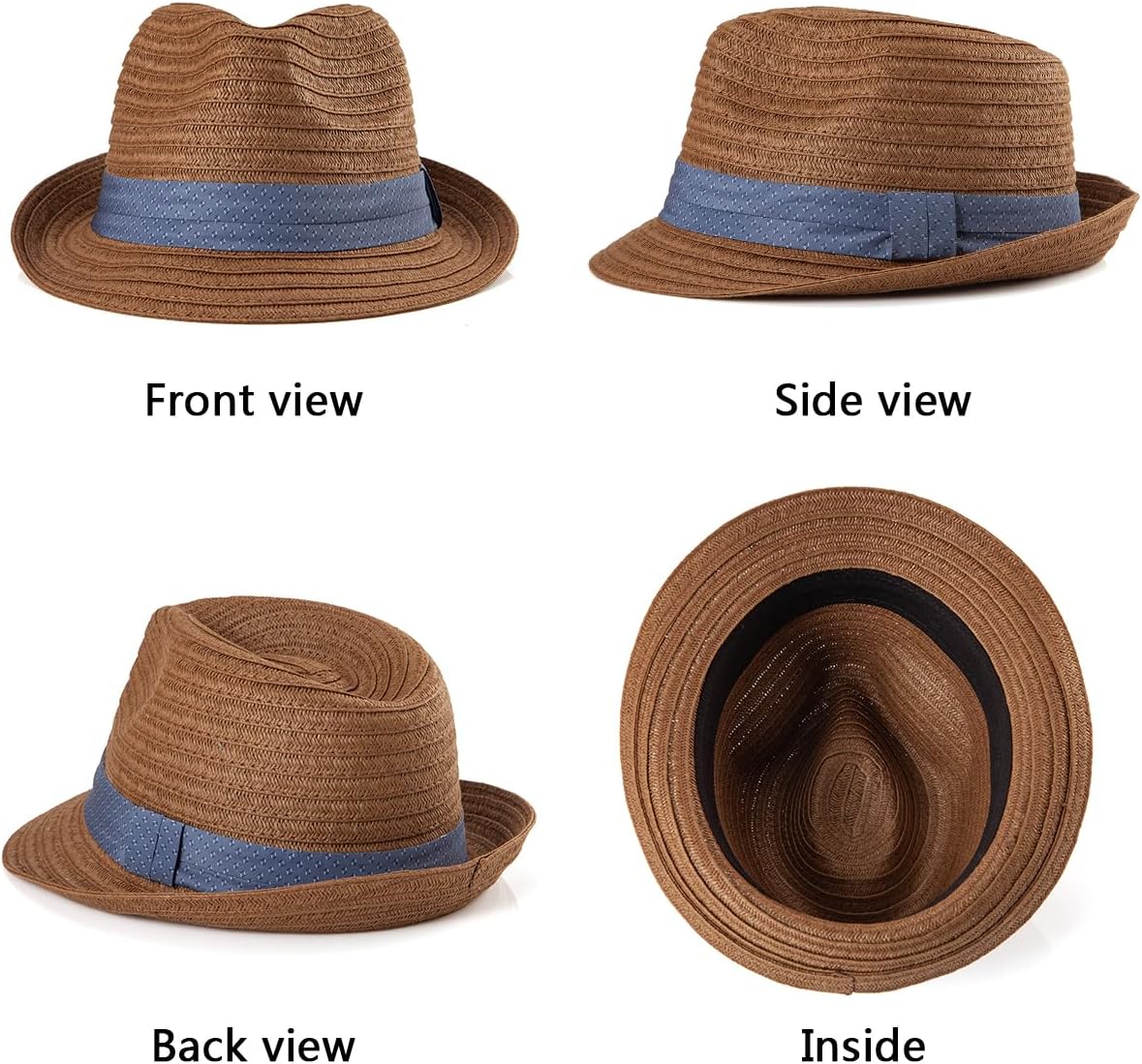 Straw Trilby Hat for Men - Summer Sun Fedoras Travel Beach Panama M/L and L/XL, Adjustable - Image 3