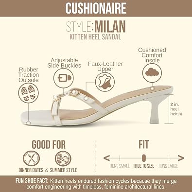 CUSHIONAIRE Milan Kitten Heels for Women, Strappy Heeled Sandals with Cushioned Footbed, Open Toe Slip On Dressy Sandal, Wide Widths Available