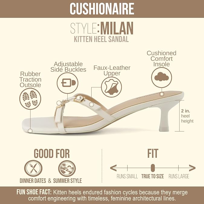 CUSHIONAIRE Milan Kitten Heels for Women, Strappy Heeled Sandals with Cushioned Footbed, Open Toe Slip On Dressy Sandal, Wide Widths Available