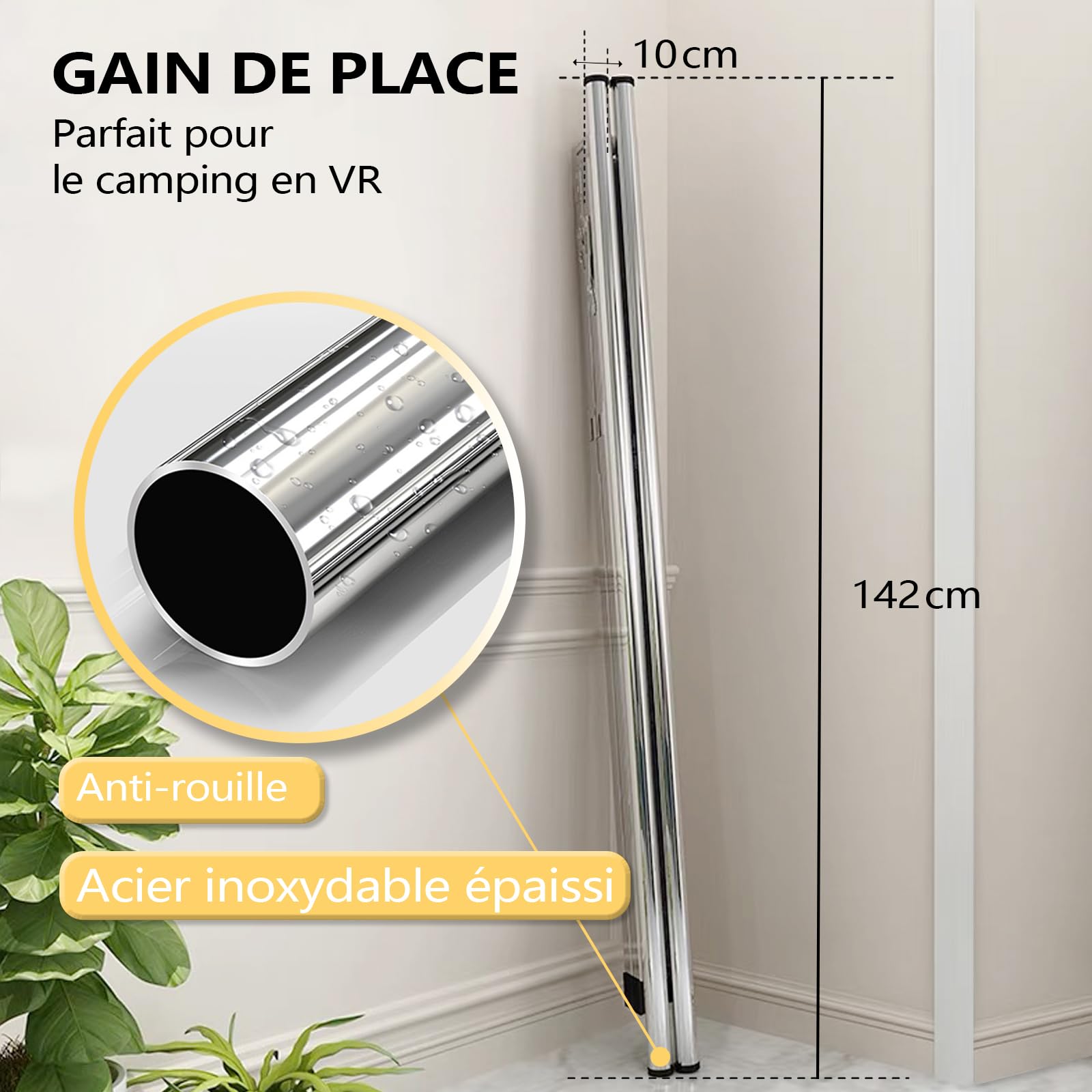 URYAN 200cm Séchoir à Linge, Étagère de séchage en Acier Inoxydable Robuste-Étendoir à Linge Pliable intérieur extérieur,Séchoir Linge Portable autoportant avec 20 Crochets Anti-Vent