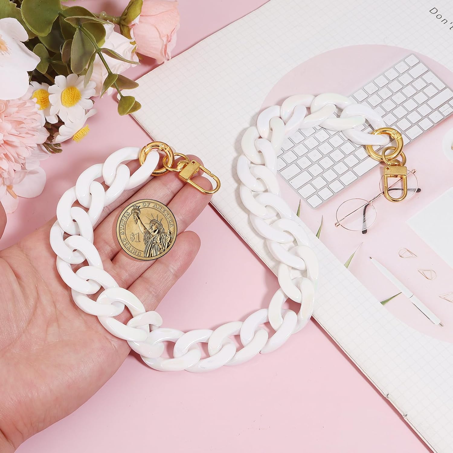 18 Inch Purse Chain Acrylic Strap Bag Chains for handbags Accessory Replacement Chain for Wallet Shoulder Bags Decoration(White) - Image 4