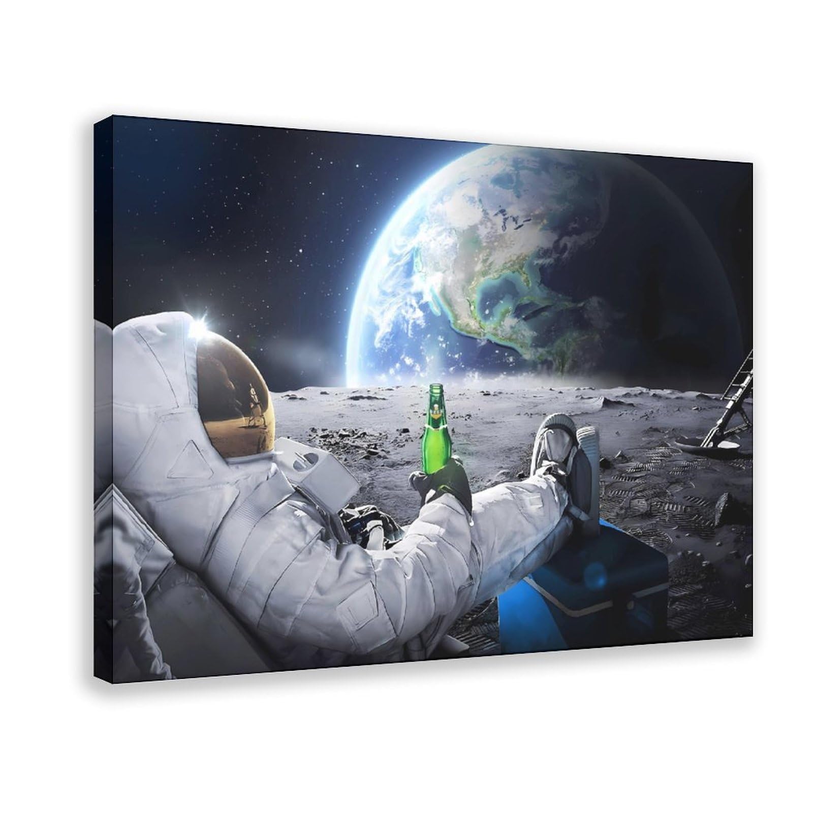 Qnvjqkdsi Frame Funny Astronaut With Beer Art Canvas Poster Bedroom Decor Landscape Office Room Decor Gift 24" L X 36" W