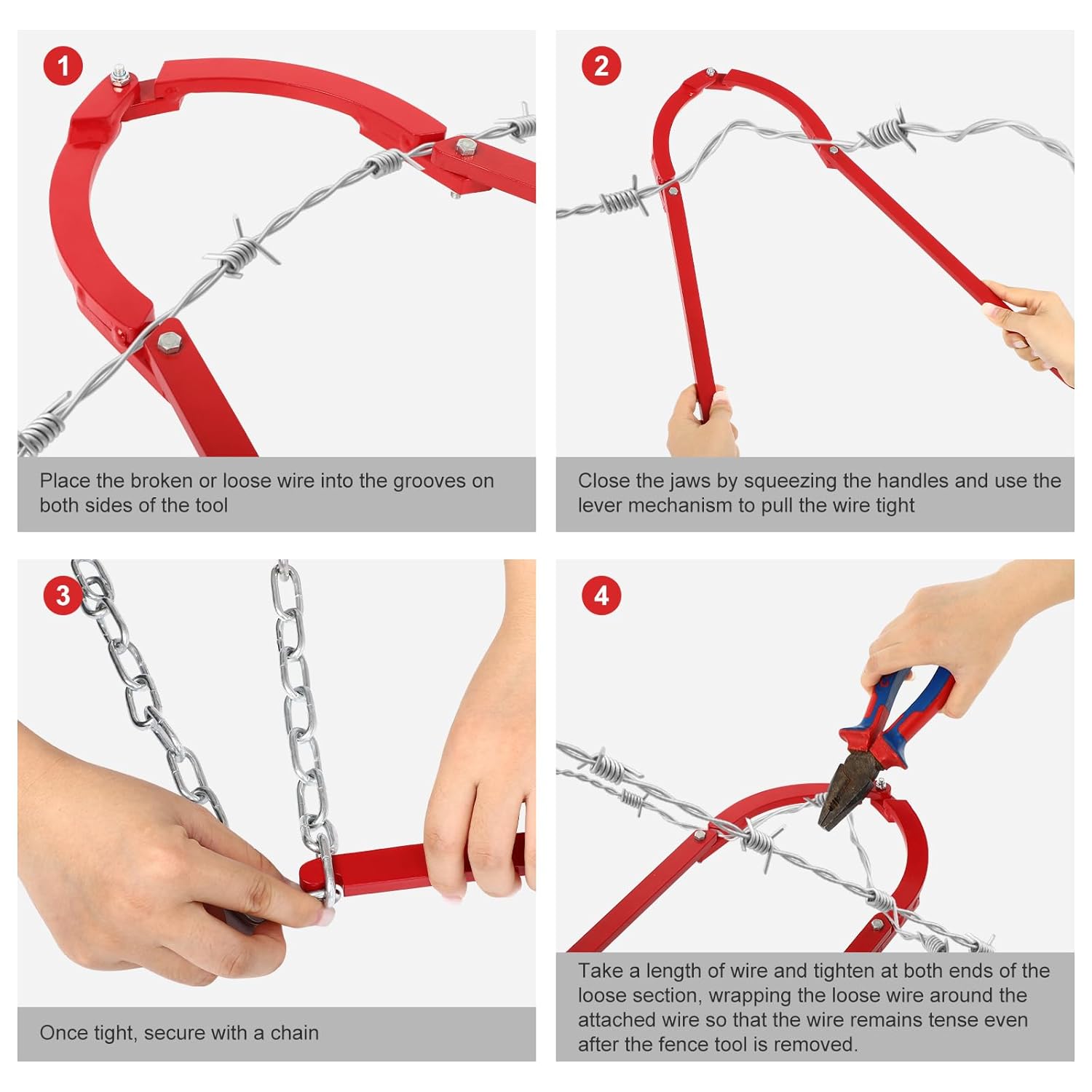 Heavy Duty Fence Fixer, Corrosion-Resistant Iron Build Fence Repair Tool, Fence Wire Tightener for Barbed Wire & Mesh Fence Restoration, Chain Link Fence Stretcher Tool for Ranch Farm Garden
