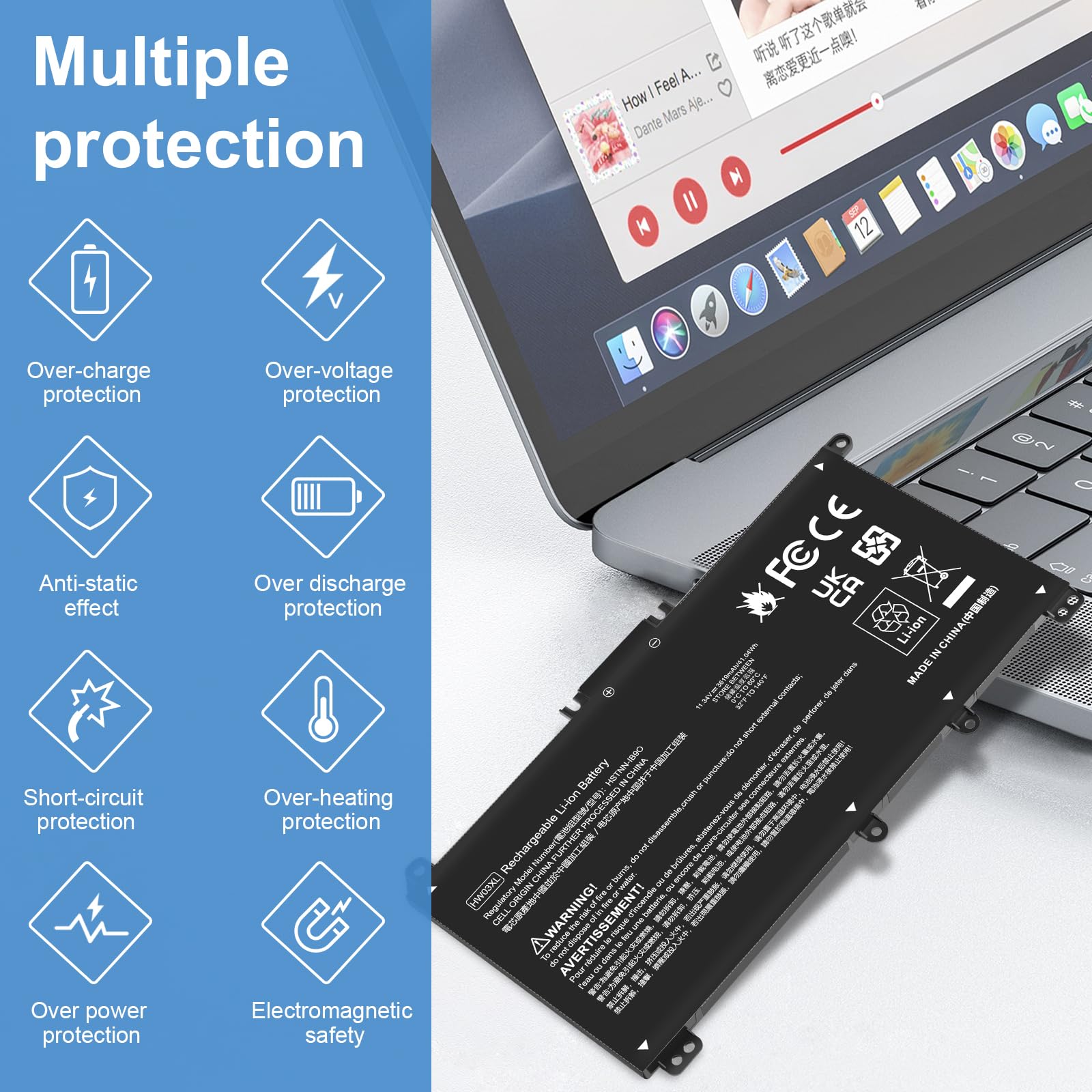 ASUNCELL HW03XL Batterie d'ordinateur Portable pour HP 255 470 G8, HP 240 245 250 255 G9 Series, Pavilion 15-EG 15-EG0000 15-EH 15-EH0000 17-CP 17-CP0000 17Z-CP0000 17-CN Series, 11.34V/41.04Wh