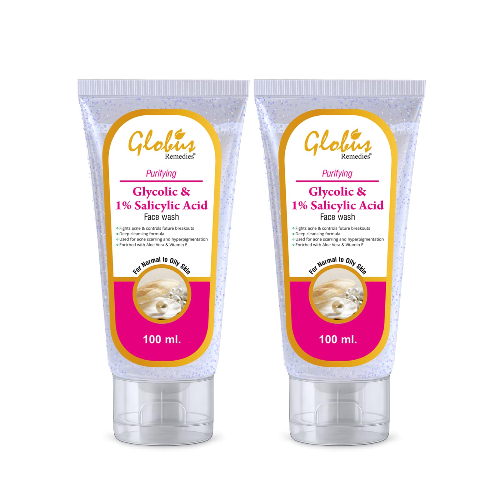 Globus Remedies Pimple Clear Face Wash with Glycolic & 1% Salicylic Acid - 100 ml (Pack of 2)