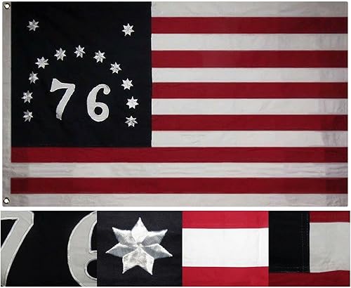 Premium 3x5 Embroidered Sewn Bennington 1776 100% Cotton Flag 3'x5' 2 Clips (C2)