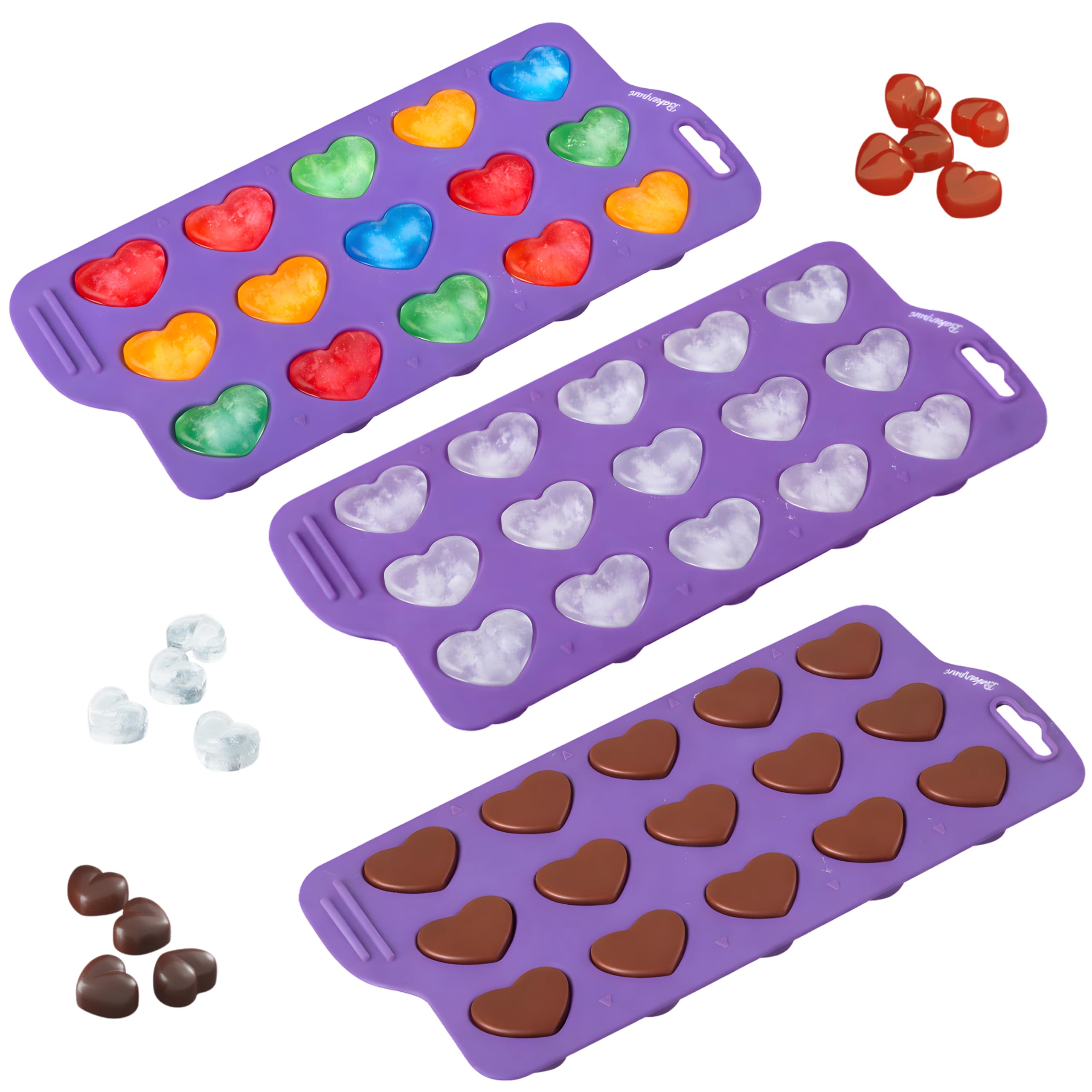 - Bakerpan Set of 3 Heart Silicone Mold - Valentine Heart Shaped Silicone Mold, Jelly and Ice Cube Tray, Gummies, Candy, Chocolate