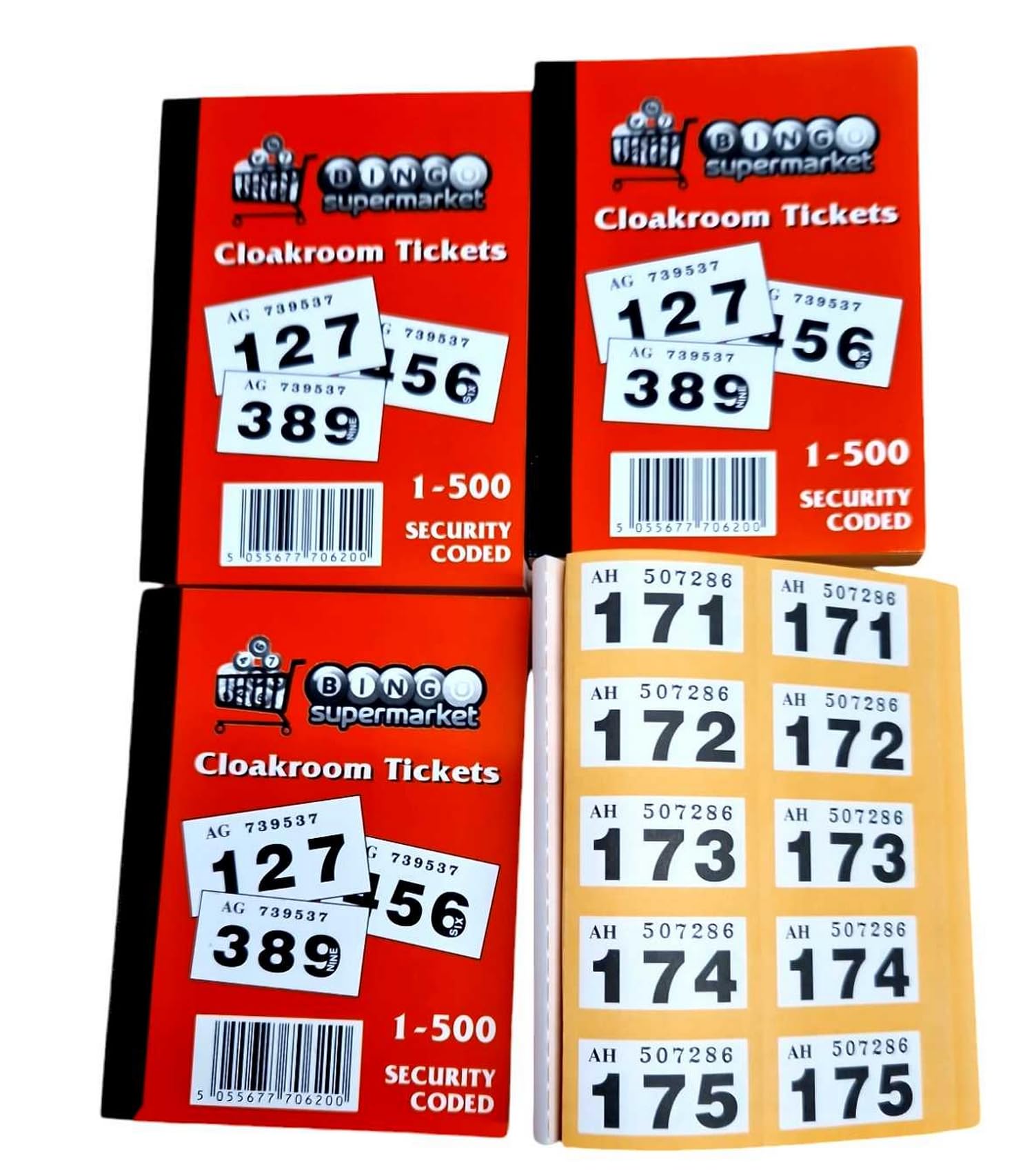 Bingosupermarket Cloakroom Raffle Tickets 1-500 4 Pack (Orange)