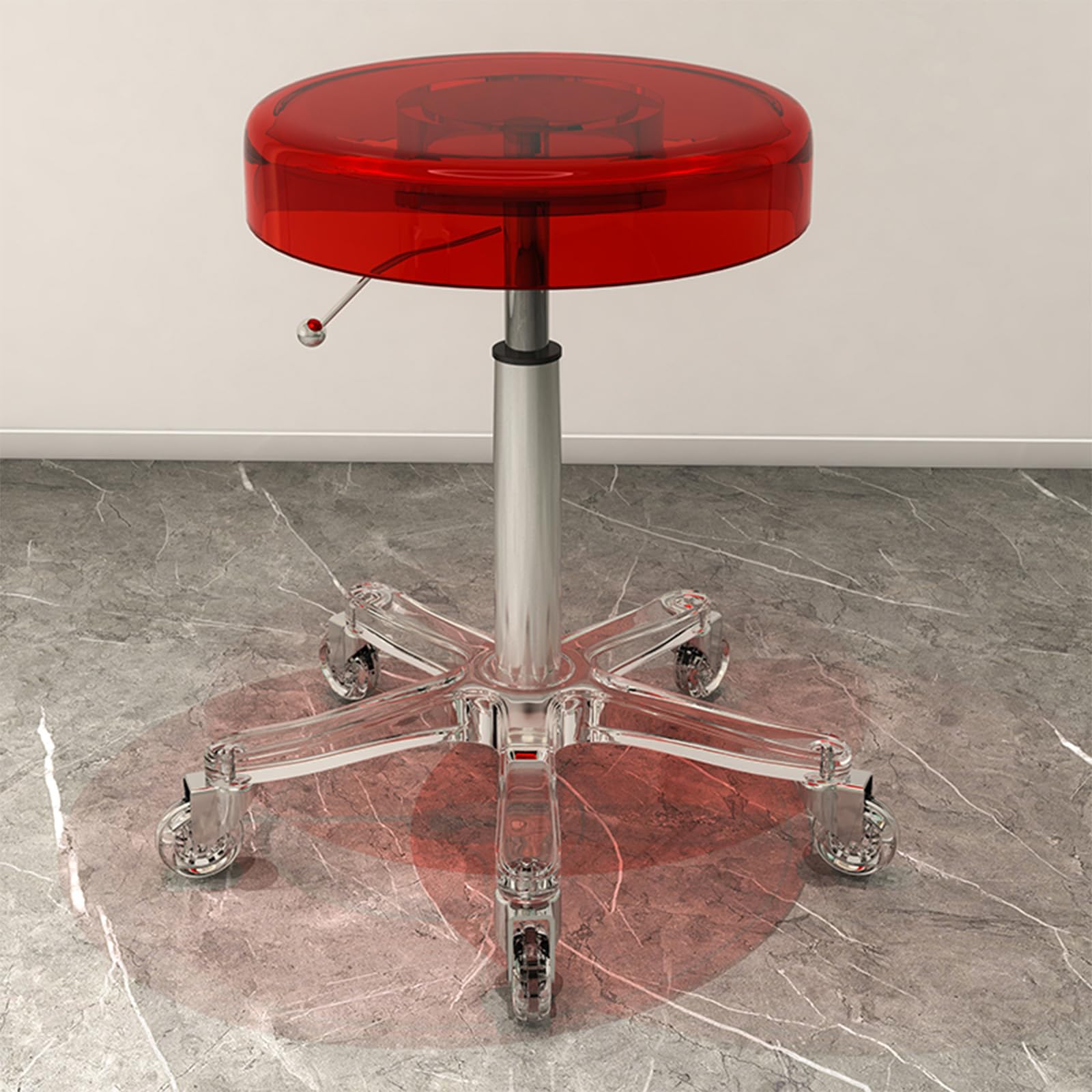 Taburete rodante con material acrílico y ajuste de altura, silla giratoria resistente para bar, laboratorio, oficina, cocina y tienda