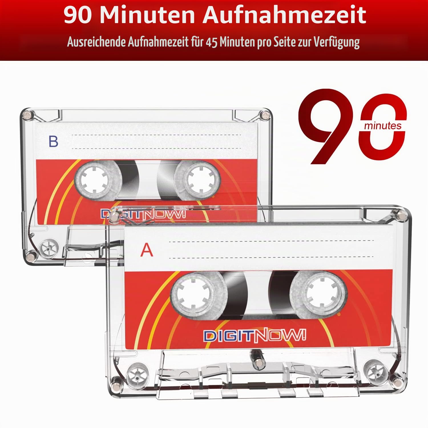 Leere Audio-Kassettenband, 90 Minuten Aufnahmezeit, geräuscharm und hohe Ausgangsleistung, Diktieren, MP3-Aufnahme auf Blankoband, 5 Stück