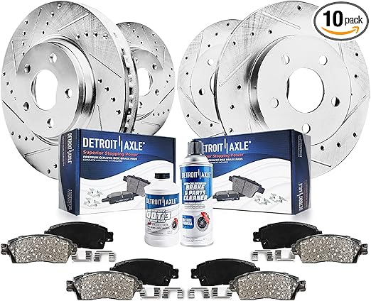 Detroit Axle - Brake Kit for 05-10 Scion tC Drilled and Slotted Brake Rotors 2005 2006 2007 2008 2009 2010, Ceramic Brakes Pads Front and Rear Replacement