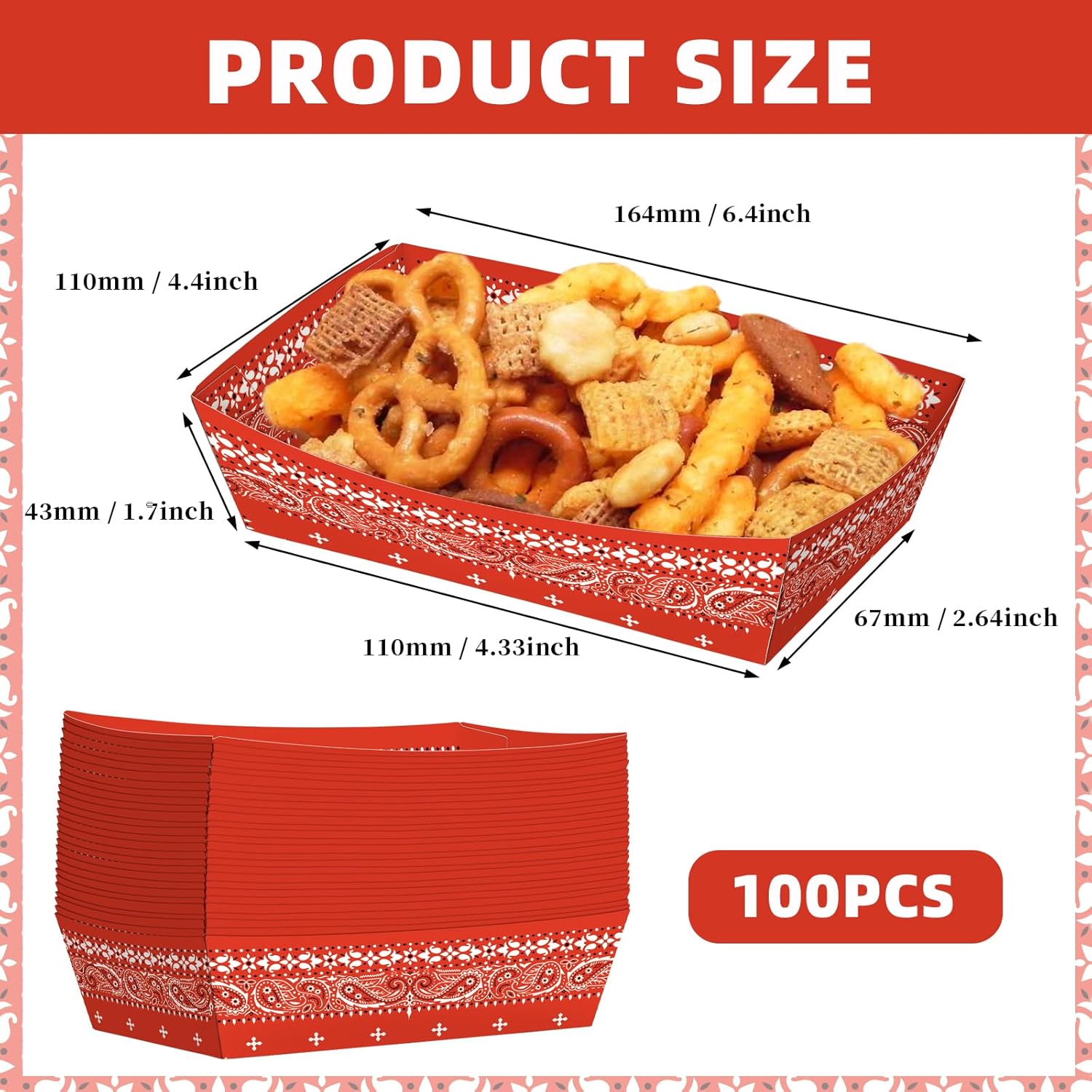 No Folding Required 100 Pack 2 Lb Cowboy Plates Paper Food Trays Party Supplies Western Snack Candy Holder Disposable Serving Trays for Cowboy Party Decorations Food