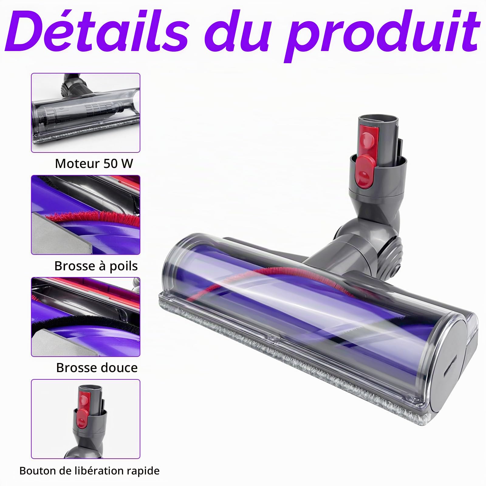 Tête de Brosse, Brosse Motorisée Compatible avec Aspirateur Dyson