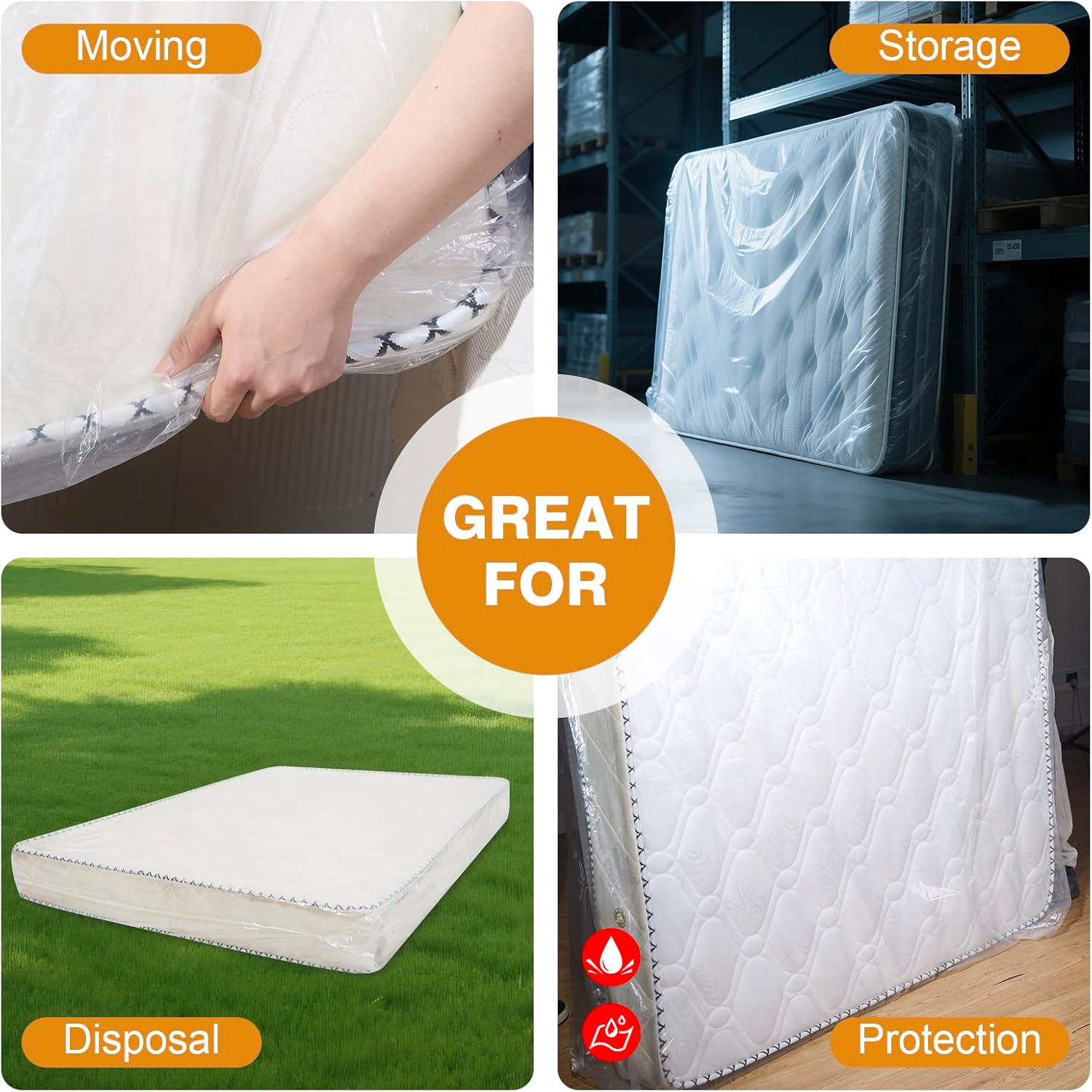 2 Pack Heavy-Duty 4 Mil King/Cal King Mattress Bag for Moving and Storage, Clear Plastic Mattress Cover, Fits Up to 20” Thick