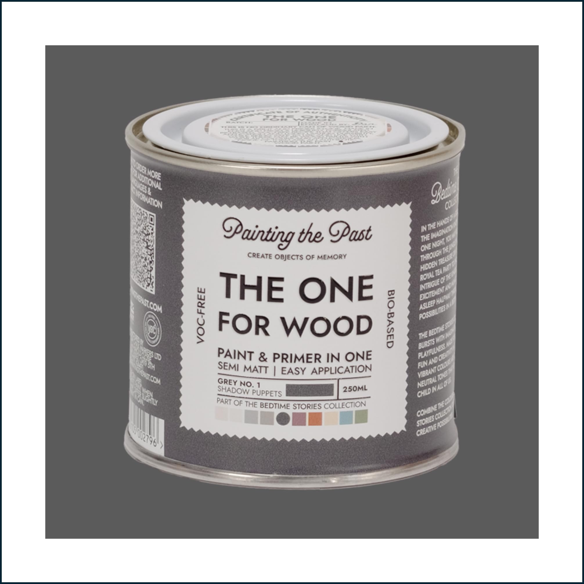 Painting The Past Grey No. 1 Shadow Puppets The One For Wood Paint & Primer 250Ml | Semi Matt Finish, Bio-Based & Voc-Free Formula For Wooden Furniture & Surfaces | Durable & Easy Indoor Home Decorating