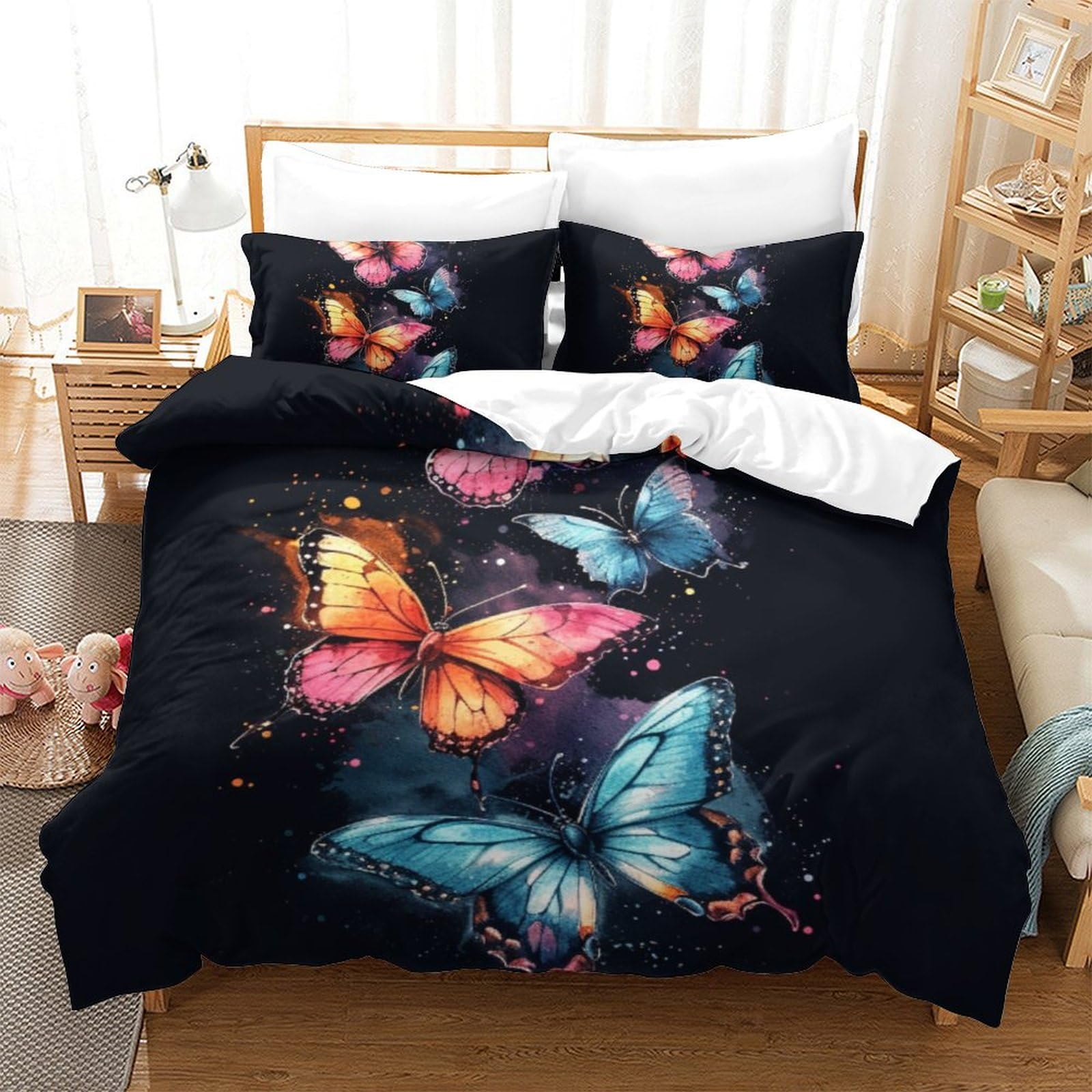 Housse de couette papillon 3D pour chambre d'ado et enfant, parure de lit 220x240cm avec zip