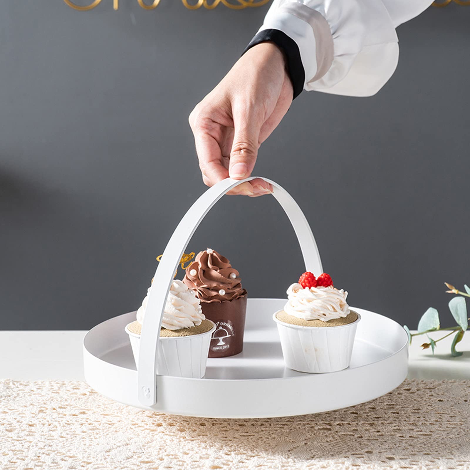 Alzata per Dolci Banco Torta Bianco con Comodo Manico in Stile Europeo Dessert in Ceramica tavola pomeriggio tè Pasticceria da Pasta da Pasta Multiuso Alzata per Torta(S)
