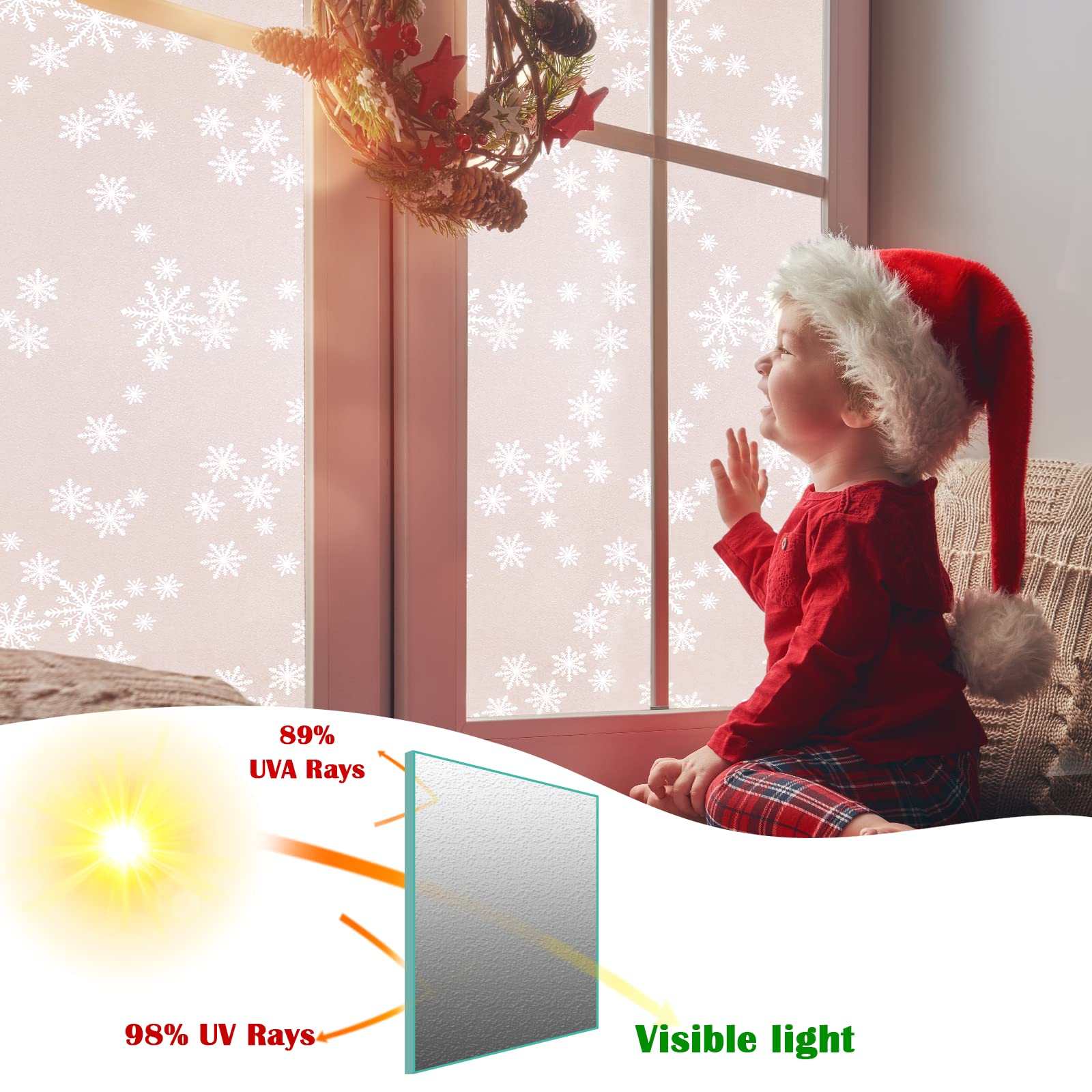 Niviy Film de confidentialité pour fenêtre - Décorations de Noël - Flocons de Neige - Autocollant Non adhésif - Film en Verre dépoli - Contrôle de la Chaleur - 60 x 200 cm